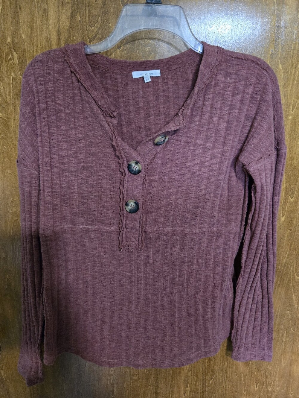 Maurices Ribbed Henley Sweater in Dusty Rose